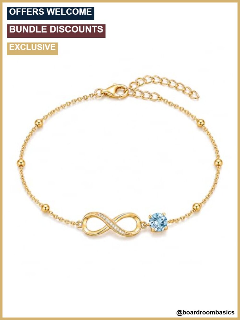 18K Yellow Gold Infinity Birthstone Bracelet Adjustable